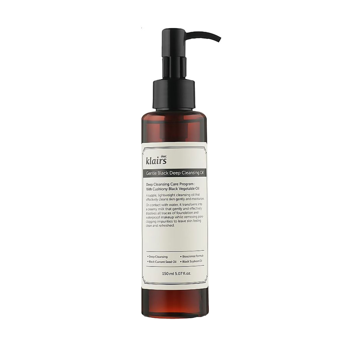 Очищувальна гідрофільна олія для обличчя Dear Klairs Gentle Black Deep Cleansing Oil, 150 мл